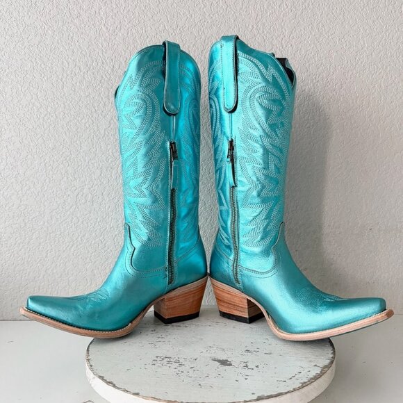 Lane SMOKESHOW Womens Cowboy Boots 9 Turquoise Blue Western Cowgirl Mid Calf - Picture 7 of 11